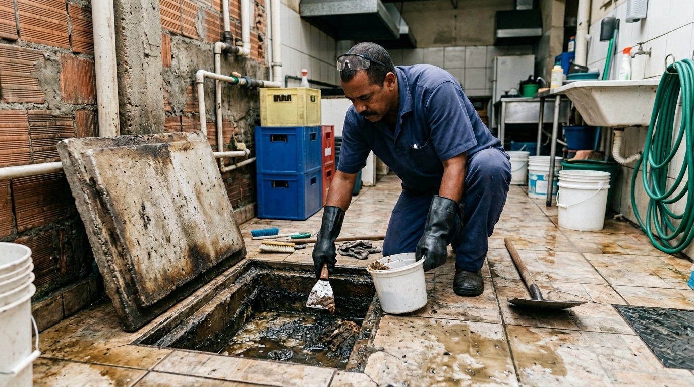 Limpeza de caixa de gordura residencial em Jundiaí‑SP